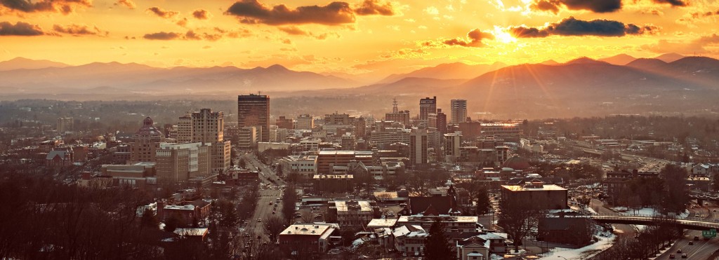 The Asheville skyline in the golden Applachian sunset. Photo: Explore Asheville