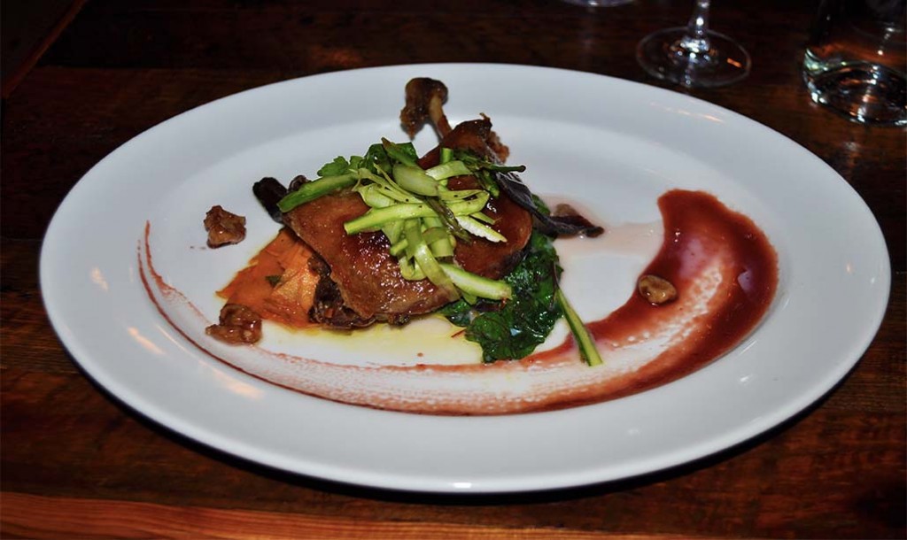 The rhubarb glazed duck confit at Rhubarb fell off the bone, a food memory to savor. Photo: Carolyn Burns Bass